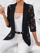 preiswerte Blazer &amp; Anzüge-Damen Blazer Sakko Formal Spitze Glatt Atmungsaktiv Strassenmode Regular Fit Oberbekleidung Langarm Frühling Schwarz S