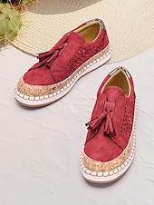 levne Dámské tenisky-dámské ležérní střapcové mokasíny – modré semišové slip-on boty s perforovaným designem a korkovou podrážkou, pohodlné na léto i každodenní nošení