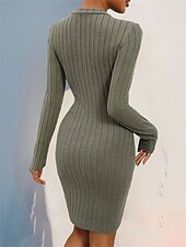 preiswerte Bodycon für den Klub-Damen Strickkleid Minikleid Taste Tasche Verabredung Urlaub Strassenmode Basic Rundhalsausschnitt Langarm Armeegrün Farbe