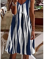 abordables Robes Rayés et Géométriques-Femme Robe mi-longue Robe casual Robe à Bretelles Mini-robe Robe d&#039;été mode basique Sexy Vacances du quotidien Rendez-vous Standard Rayé Sans Manches Col V Noir Vin Bleu Vert Eté Printemps