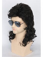 economico Parrucche storiche-Parrucche per uomini anni &#039;80 mullet parrucca nera riccia maschile costumi carnevale parrucca rocker punk lunga Parrucche di Halloween