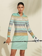 お買い得  女性のゴルフ服-女性用 ポロシャツ ミントグリーン 長袖 トップス レディース ゴルフウェア ウェア アウトフィット ウェア アパレル