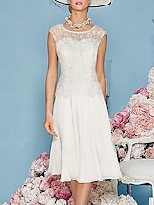 economico Set di abiti per la mamma-Due Pezzi Tubino Colonna Lunghezza al ginocchio Abito da invitata a nozze Abito da cerimonia per signora Manica 3/4 Collo gioiello Elegante Ospite di nozze Chiesa Chiffon Raso Pizzo Abiti Corti con