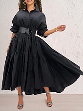abordables robe longue noire-robe noire Robe chemise Femme Robe Maxi A Volants Soirée Travail basique Grande occasion Col de Chemise manche longue Standard Noir Blanche Bleu S M L XL 2XL