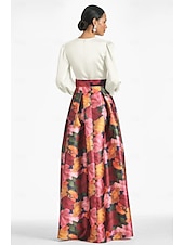 cheap FLORALS-A-Line Evening Gown High Split Dress Formal Wedding Guest Floor Length Long Sleeve V Neck Belt / Sash Satin with Floral Print Slit Wedding Guest Dress