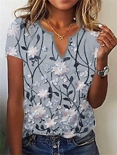 levne tričko umění a designu-dámské tričko henley shirt basic potisk listů krátký rukáv běžné topy do výstřihu dovolená víkend bílá růžová tmavě modrá modrá