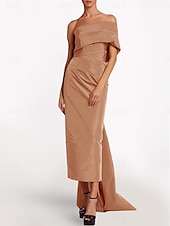 ieftine verde-Rochie de seară tip sheath Rochie elegantă de plajă nuntă Formală Bal Lungime până la podea Fără mâneci Unul umăr Taffeta Fără spate cu fundiță(țe) Rochie de mascaradă cu bretele