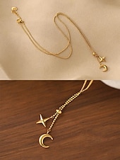 abordables Collier pour femme-collier pendentif étoile et lune en or pour femme - chaîne lariat en acier titane parfaite pour les styles décontractés et élégants