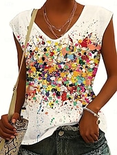 abordables Boutique Graphique Débardeurs &amp; Camis-Débardeur femme en camisole élégant décontracté à imprimé ombré sans manches tops réguliers col en V quotidien blanc cassé été