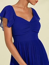 cheap Special Occasion Dresses-Royal Blue Chiffon Pleated Wedding Guest/Party A Line V Neck Short Sleeve Maxi Dress dress to impress 2024