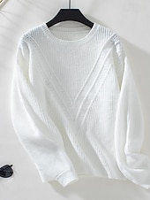 preiswerte Grafische Muster und Details-Damen Pullover Stilvoll Feste Farbe Gerippt Rundhalsausschnitt Strick Laternenärmel Langarm Lange Oberteile Stricken Arbeit Täglich Weiß Beige Herbst Winter