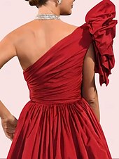 abordables ROUGE-Robe de soirée en A style célébrité robe formelle cravate noire traîne de chapelle sans manches une épaule taffetas avec fente plissée