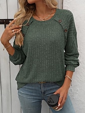 billiga Kvinnors Arbetslinnen-Dam Blus Ensfärgat Slät Stylish Modern Långärmad Rund hals Arbete Knappar Rodnande Rosa Blå Grön Kaki Vår Höst Vinter