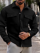 cheap Men&#039;s Jackets &amp; Coats-Men&#039;s Shirt Jacket Transition Jacket Daily Lightweight Pocket Spring Plain Streetwear Lapel Regular Black Light Grey Dark Gray Jacket