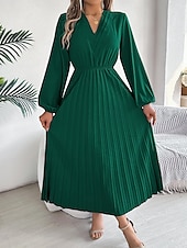 economico maxi abito nero-Per donna Abito da lavoro Abito linea A Di tendenza Ufficio Moda da lavoro Rimborsate Abito lungo Abito lungo A pieghe A V Manica lunga Liscio Standard Nero Vino Marrone Primavera Autunno S M L XL
