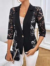 preiswerte Blazer &amp; Anzüge-Damen Blazer Sakko Formal Spitze Glatt Atmungsaktiv Strassenmode Regular Fit Oberbekleidung Langarm Frühling Schwarz S