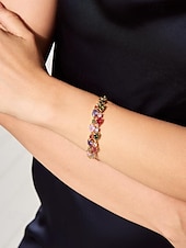 abordables Bracelet pour femme-bracelet femme en cuivre plaqué or avec zircons cubiques multicolores - bijoux élégants pour les grandes occasions