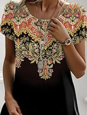 preiswerte Boho Kleid-Damen Mini Kleid Petite Kleid T-Shirt Kleid Tee Kleid A-Linien Kleid Sommerkleid Stilvoll Lässig Urlaub Alltagsurlaub Lässige Passform Grafisch Kurzarm Rundhalsausschnitt Orange Sommer