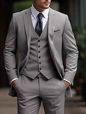 baratos Fatos formais-Ternos de Casamento Masculinos Cinza Claro Negócios Diários Sólidos Plus Size 3 Peças com Um Botão