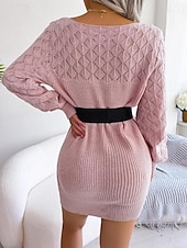 ieftine Rochii tricotate-Pentru femei Rochii Tricot Rochie Mini Elegant Stilat Simplu Zilnic Stil Nautic Manșon Lung 2023 Potrivire Largă Alb Roz Îmbujorat Albastru piscină S M L