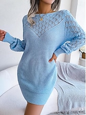 ieftine Rochii tricotate-Pentru femei Rochii Tricot Rochie Mini Elegant Stilat Simplu Zilnic Stil Nautic Manșon Lung 2023 Potrivire Largă Alb Roz Îmbujorat Albastru piscină S M L
