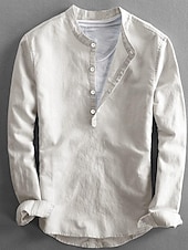 ieftine Clasic-Bărbați Cămașă cu guler bandă Cămașă popover Cămașă de vară Costum de plajă Cămașă casual Simplu Casual Zilnic Alb Albastru Închis Albastru Celest Deschis Bej Manșon Lung Guler Primavara vara