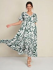 cheap Print Casual Dress-Plant Print V Neck Maxi Dress
