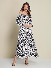 abordables robe décontractée imprimée-robe longue en satin à épaules dénudées et imprimé graffiti abstrait