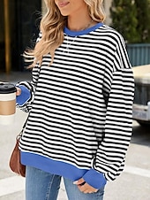 billiga Grafisk butik Sweatshirts &amp; Huvtröjor-tröja dam sweatshirt ledigt randig vardagskläder gå ut rund hals tryck långärmad svart röd blå lila vår höst vinter
