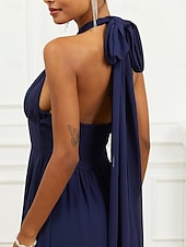 abordables Robes de vacances-Robe Trapèze Femme Robe mi-longue Ruché Ceinturé robe demoiselle d honneur Soirée Cocktail Elégant Grande occasion Une Epaule Sans Manches Ample bleu marine S M L XL 2XL