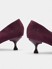 ieftine Formal-pantofi cu toc pisoi din piele intoarsa visiniu cu detaliu de noduri incrucisate pentru o tinuta eleganta si formala