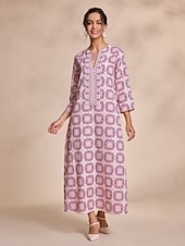 abordables robe décontractée imprimée-robe longue ethnique à col cranté et fleurs
