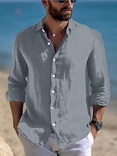 preiswerte Urlaub-Herren Hemd Leinenhemd Sommerhemd Strandbekleidung Freizeithemd Knopfhemd Einfach Urlaub Lässig Schwarz Weiß Rosa Blau Langarm Revers Frühling &amp; Sommer Bekleidung