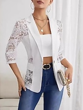 preiswerte Blazer &amp; Anzüge-Damen Blazer Sakko Formal Spitze Glatt Atmungsaktiv Strassenmode Regular Fit Oberbekleidung Langarm Frühling Schwarz S