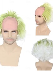 abordables Perruques de personnages de films-Beetlejuice 2 – perruque de cosplay courte et moelleuse pour hommes, perruque chauve de clown ondulée, pour costume de fête d&#039;halloween, pour adultes