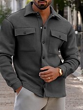 cheap Men&#039;s Jackets &amp; Coats-Men&#039;s Shirt Jacket Transition Jacket Daily Lightweight Pocket Spring Plain Streetwear Lapel Regular Black Light Grey Dark Gray Jacket