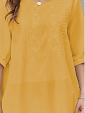 abordables Chemises-Femmes Chemise Chemises inspirées du lin Couleur Unie Fleuri Occasionnel Boho Manche 3/4 Manches au coude Col ras du cou Hauts Réguliers Vacances Soirée Quotidien Broderie Blanche Jaune Kaki Automne