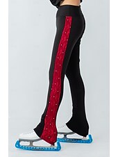 billige Figur skating treningsantrekk-Fleecejakke til skøyteløp Bukser til kunstløp Jakke og bukser til kunstløp Dame Jente Skøyteløp Jakke Strømpebukse Drakter Svart / Rød Lapper Tommelhull Spandex Elastisk Trening Profesjonell