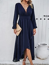 voordelige Chiffon Jurken-Dames Maxi-jurk Casual jurk Cocktail jurk Bruiloft gast jurk Chiffon jurk Elegant Maxi Casual Werk Straat Feestdagen Normale pasvorm Lange mouw V-hals Zwart Rood Marineblauw Groen Herfst