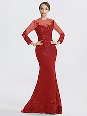 preiswerte SCHWARZ-Meerjungfrau Schwarzes Kleid Abendkleid Paillette Prom Kleid Funkelnd Formal Kleid Sweep  Brush Train Langarm Illusion Hals Spitze mit Applikationen Kleid für 2025 beeindrucken
