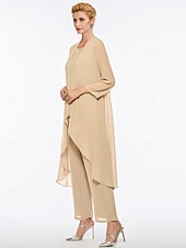 voordelige Broekpakken van mama-Strand Bruiloft Jumpsuit  Pantsuit Moeder van de Bruid Elegante Plus Size Bateau Hals Vloer Lengte Chiffon Mouwloos Wrap Inbegrepen met Effen Kleur om indruk te maken 2025 gratis maat op maat