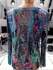 cheap Hawaiian tee-Women&#039;s T Shirt Plants Casual Long Sleeve Round Neck Regular Tops Daily Print Gray / Red Black Pink Blue Purple Spring Fall