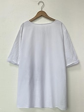 お買い得  シャツ-女性用 プラスサイズ リネン風シャツ 夏のトップス 純色 カジュアル 半袖 クルーネック レギュラートップス 日常 プリント ホワイト 春 オールシーズン
