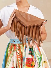 levne Tašky přes rameno-dámská hnědá třásňová crossbody kabelka s nastavitelným popruhem pro boho chic styl