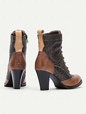 cheap Cowboy &amp; Western Boots-Women&#039;s Vintage Lace-Up Ankle Boots - Stylish Patchwork High Heels for Oktoberfest, Casual, and Formal Wear