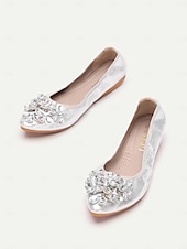 preiswerte Ballerinas für Damen-Silberne faltbare Ballerinas für Damen mit Strassverzierungen – bequeme, leichte Schuhe für Reisen, Partys und besondere Anlässe