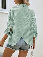 Women's Shirt Striped Elegant Modern 3/4 Length Sleeve Ruffle Sleeve Shirt Collar Work Asymmetric Blue Green Summer Spring Fall 9