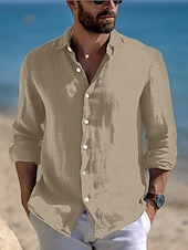 preiswerte Urlaub-Herren Hemd Leinenhemd Sommerhemd Strandbekleidung Freizeithemd Knopfhemd Einfach Urlaub Lässig Schwarz Weiß Rosa Blau Langarm Revers Frühling &amp; Sommer Bekleidung
