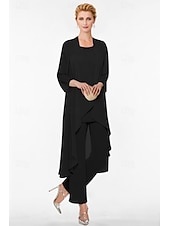 voordelige Broekpakken van mama-Strand Bruiloft Jumpsuit  Pantsuit Moeder van de Bruid Elegante Plus Size Bateau Hals Vloer Lengte Chiffon Mouwloos Wrap Inbegrepen met Effen Kleur om indruk te maken 2025 gratis maat op maat