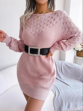 ieftine Rochii tricotate-Pentru femei Rochii Tricot Rochie Mini Elegant Stilat Simplu Zilnic Stil Nautic Manșon Lung 2023 Potrivire Largă Alb Roz Îmbujorat Albastru piscină S M L